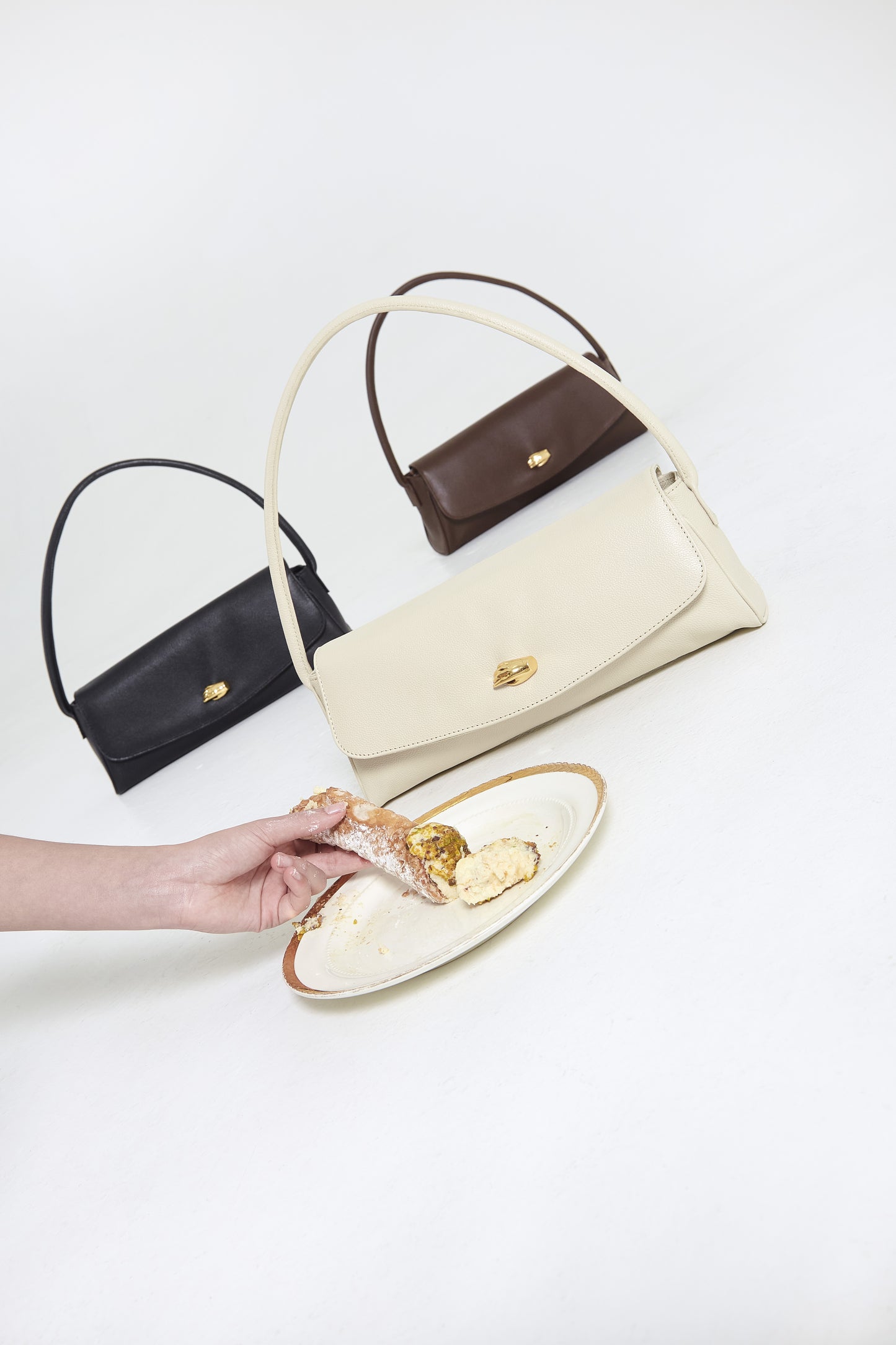 Cannoli M Chocolate Leather Bag